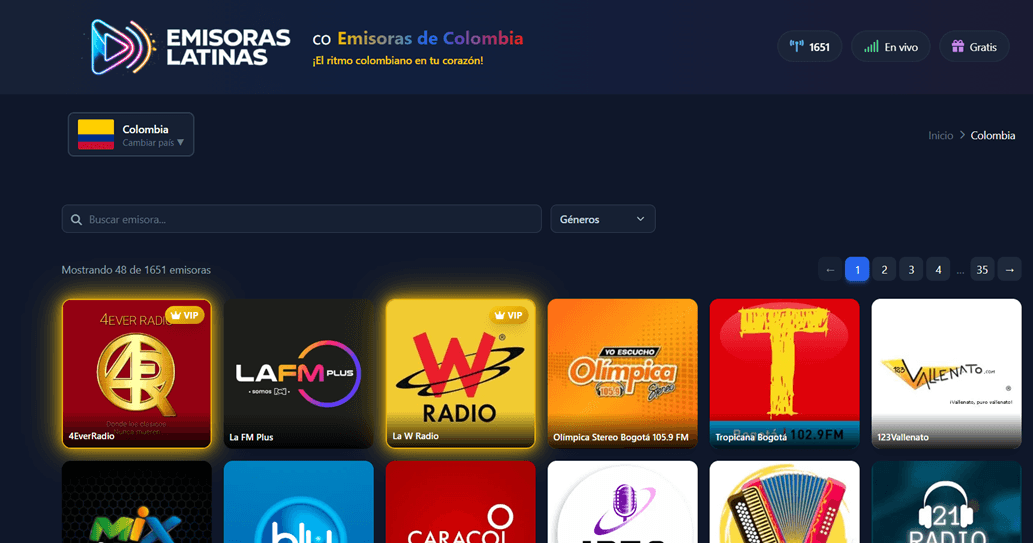 Vista del proyecto Emisoras Latinas